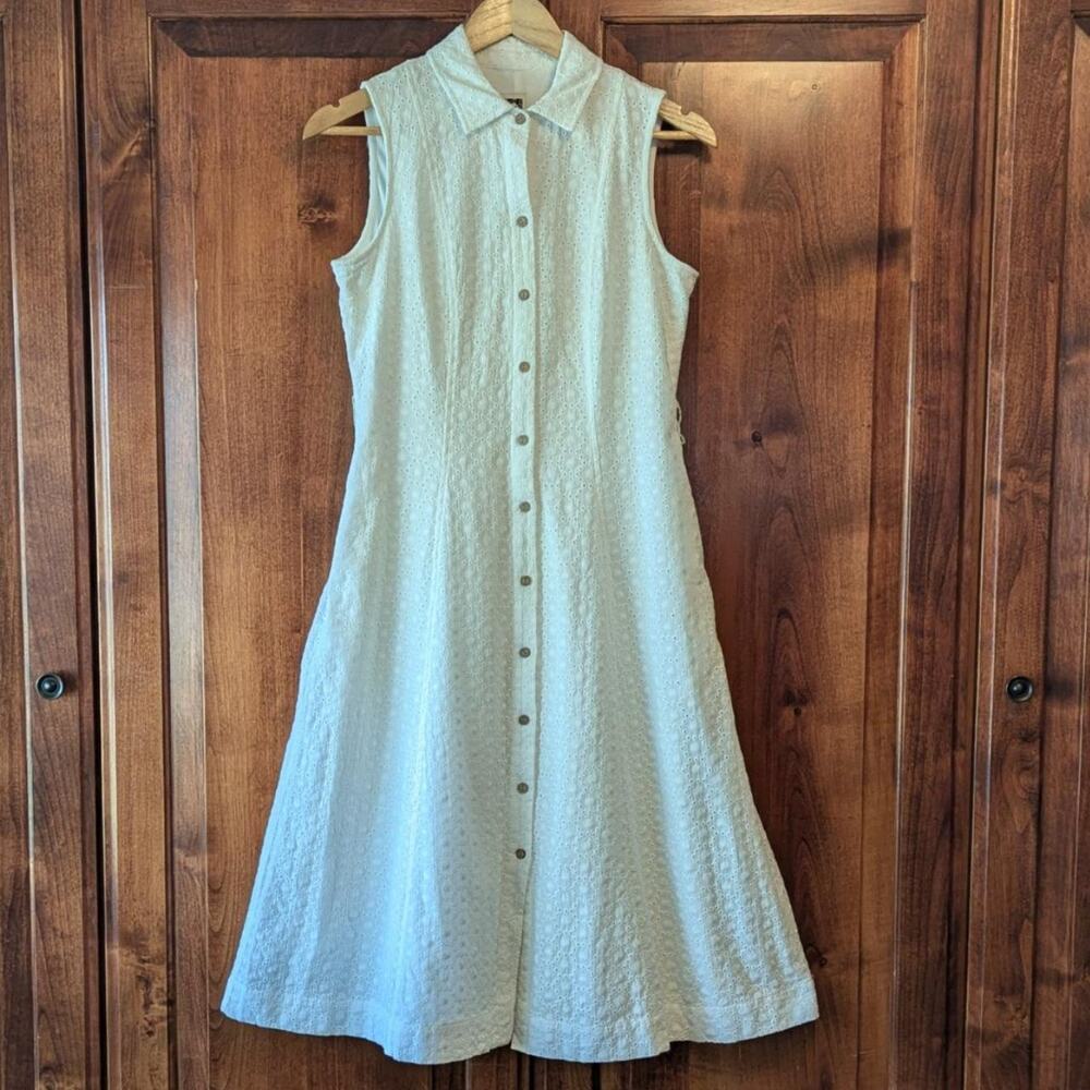 Anne Klein White Eyelet Sleeveless Midi Shirt Dress Size 6
